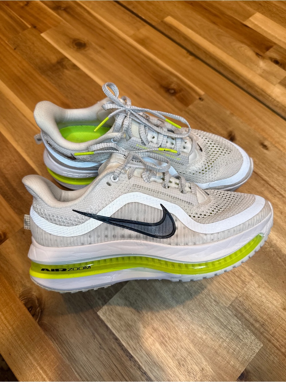 Nike ZoomX Pegasus Premium white and Neon Green Air Zoom Running Shoes
